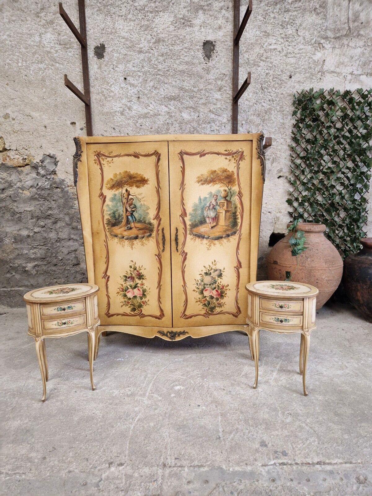 Pair of French Bedside Cabinets Wooden Hand Painted Louis XV Style 4