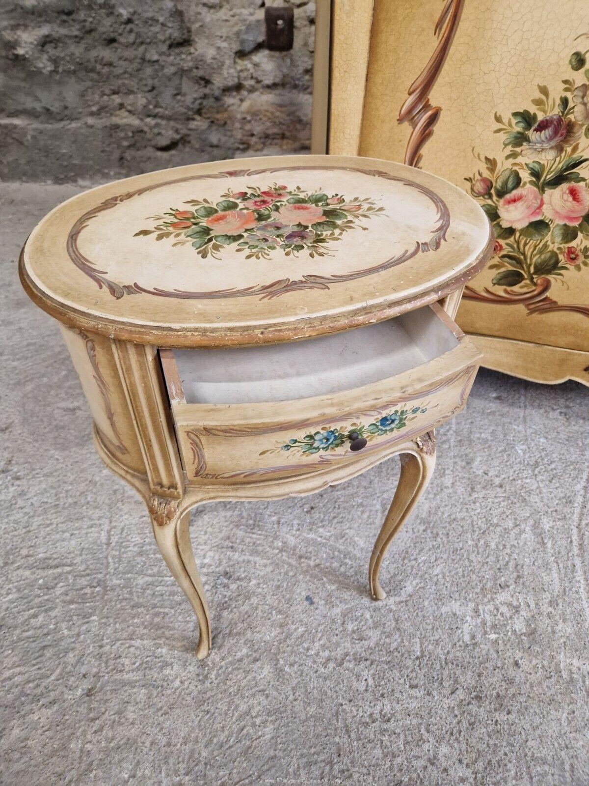 Pair of French Bedside Cabinets Wooden Hand Painted Louis XV Style In Good Condition In Buxton, GB