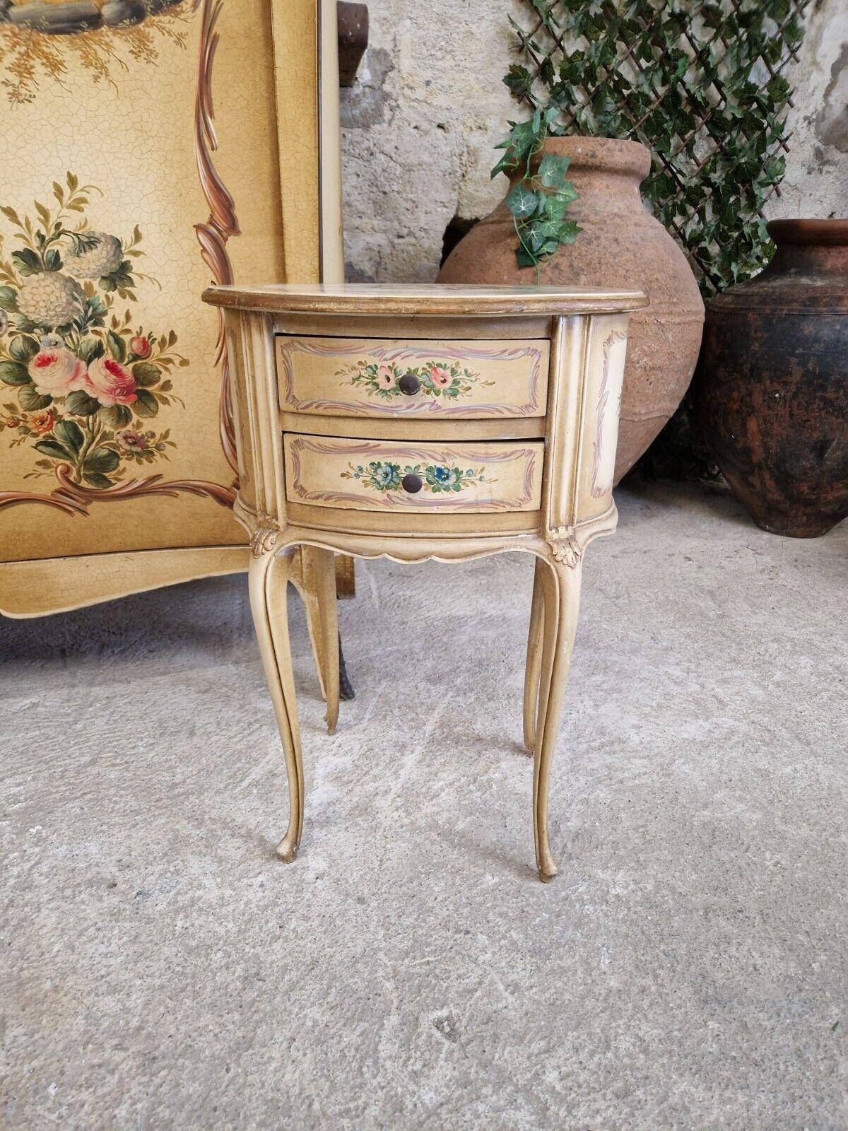20th Century Pair of French Bedside Cabinets Wooden Hand Painted Louis XV Style