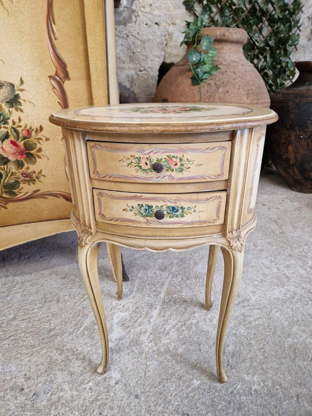 Pair of French Bedside Cabinets Wooden Hand Painted Louis XV Style 1