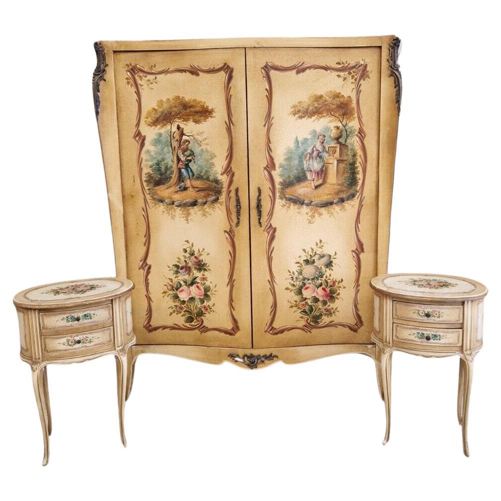 Pair of French Bedside Cabinets Wooden Hand Painted Louis XV Style