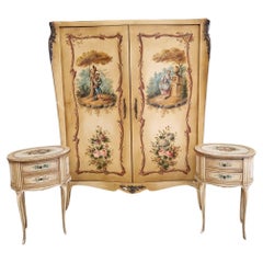 Pair of French Bedside Cabinets Wooden Hand Painted Louis XV Style