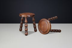 Pair of French Beech Stools in the Style of Charles Dudouyt, 1940s