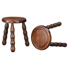 Pair of French Beech Stools in the Style of Charles Dudouyt, 1940s