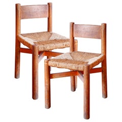 Pair of French Beechwood Side Chairs by Charlotte Perriand