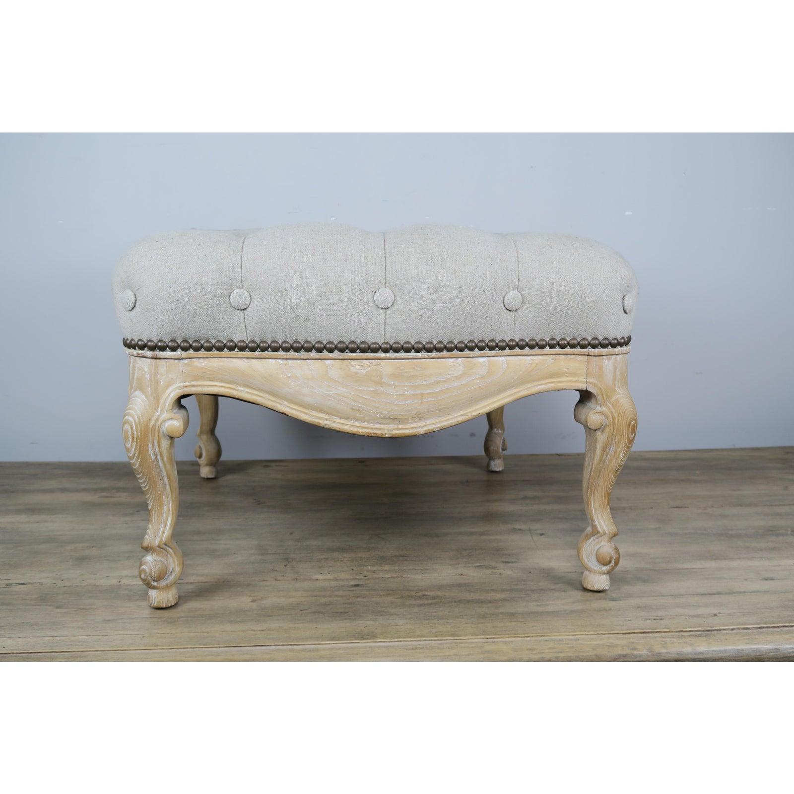 Pair of French Belgium Linen Tufted Benches 2
