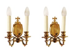 Pair of French Belle Epoche / Art Deco Eagle Appliques Wall Sconces Brass 1930s