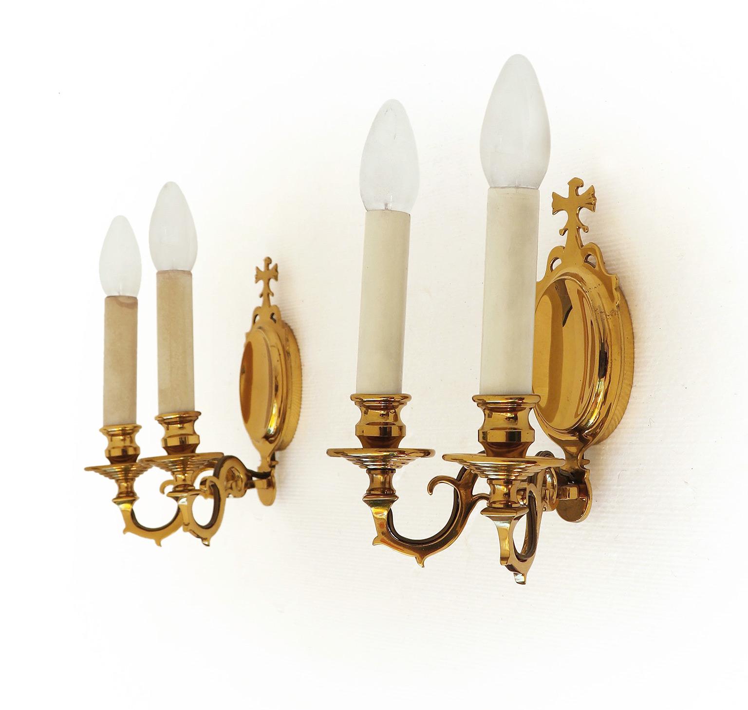 Belle Époque Pair of French Belle Epoche / Art Deco Eagle Appliques Wall Sconces Brass 1930s For Sale