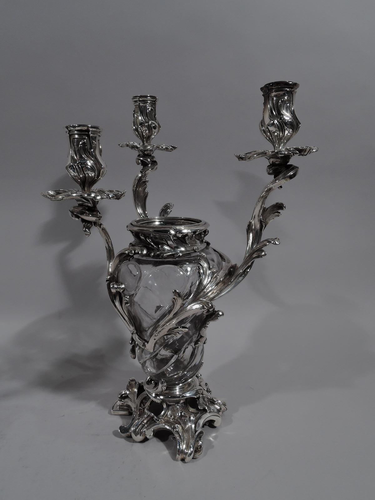 Pair of French Belle Époque Baccarat Crystal and Silver Vase Candelabra (Französisch)