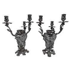 Pair of French Belle Époque Baccarat Crystal and Silver Vase Candelabra