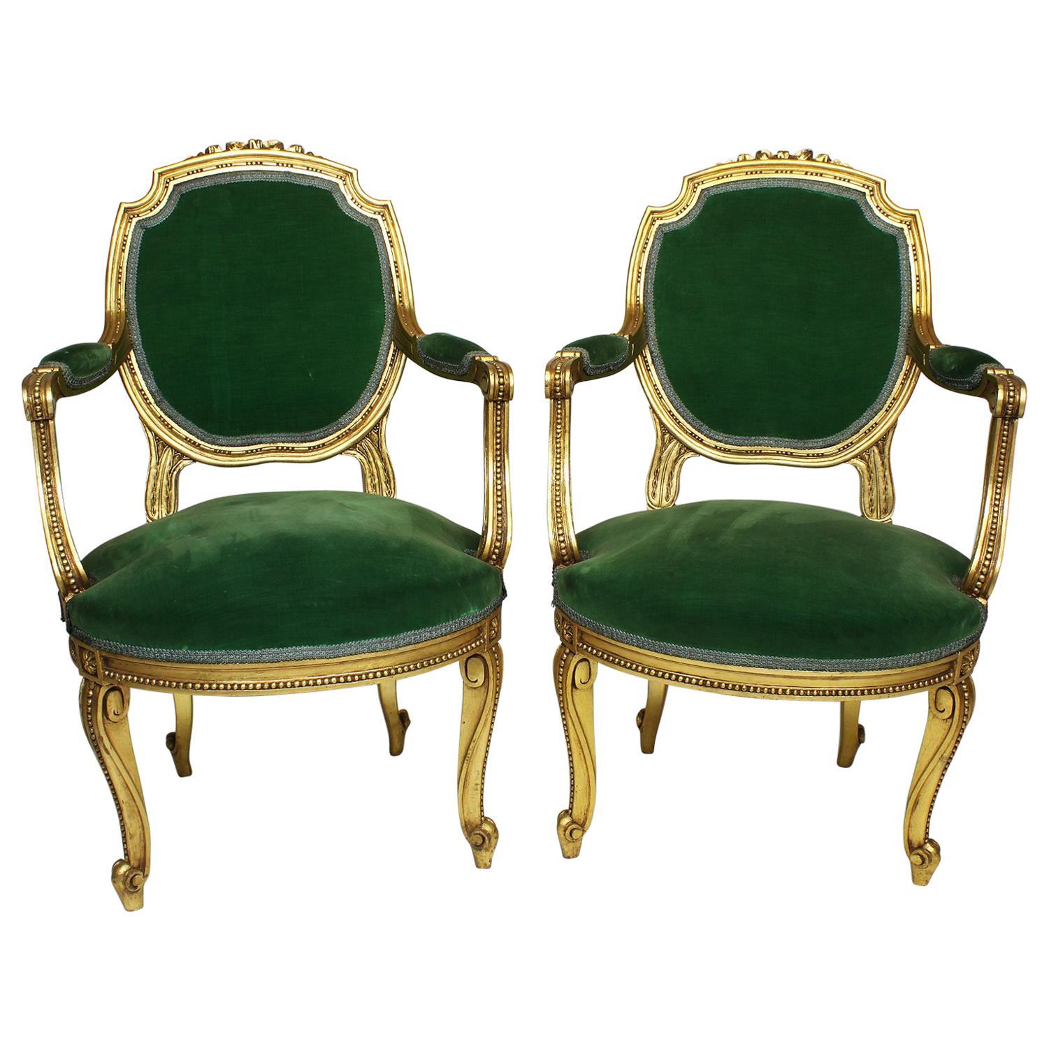 Pair of French Belle Époque Louis XV Style Fauteuil à la Reine Armchair Frames