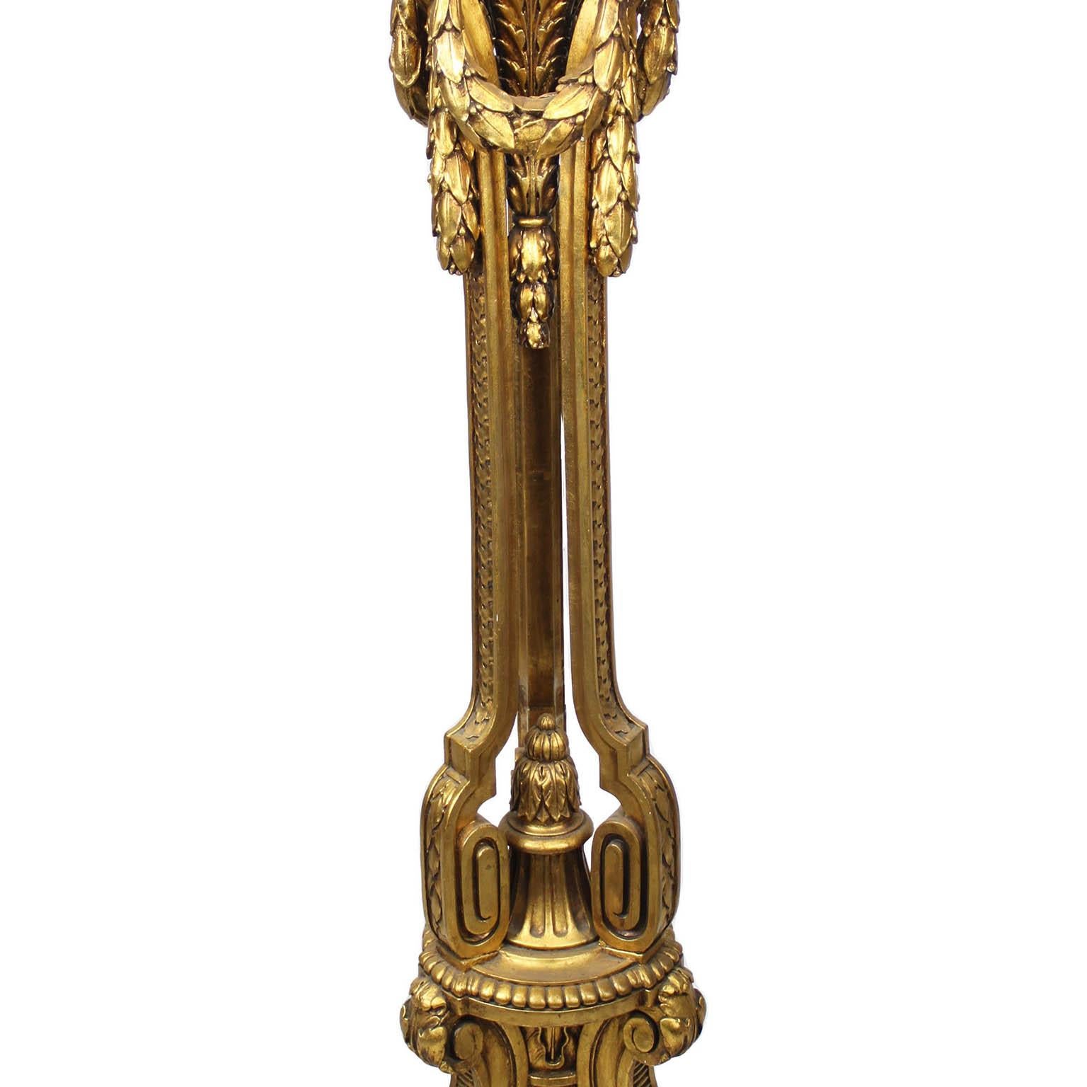 Pair of French Belle Epoque Louis XVI Style Giltwood Carved Torchere (Torchière) In Good Condition For Sale In Los Angeles, CA