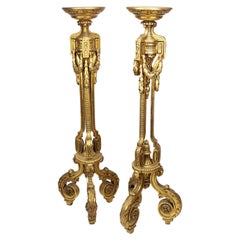 Pair of French Belle Epoque Louis XVI Style Giltwood Carved Torchere (Torchière)