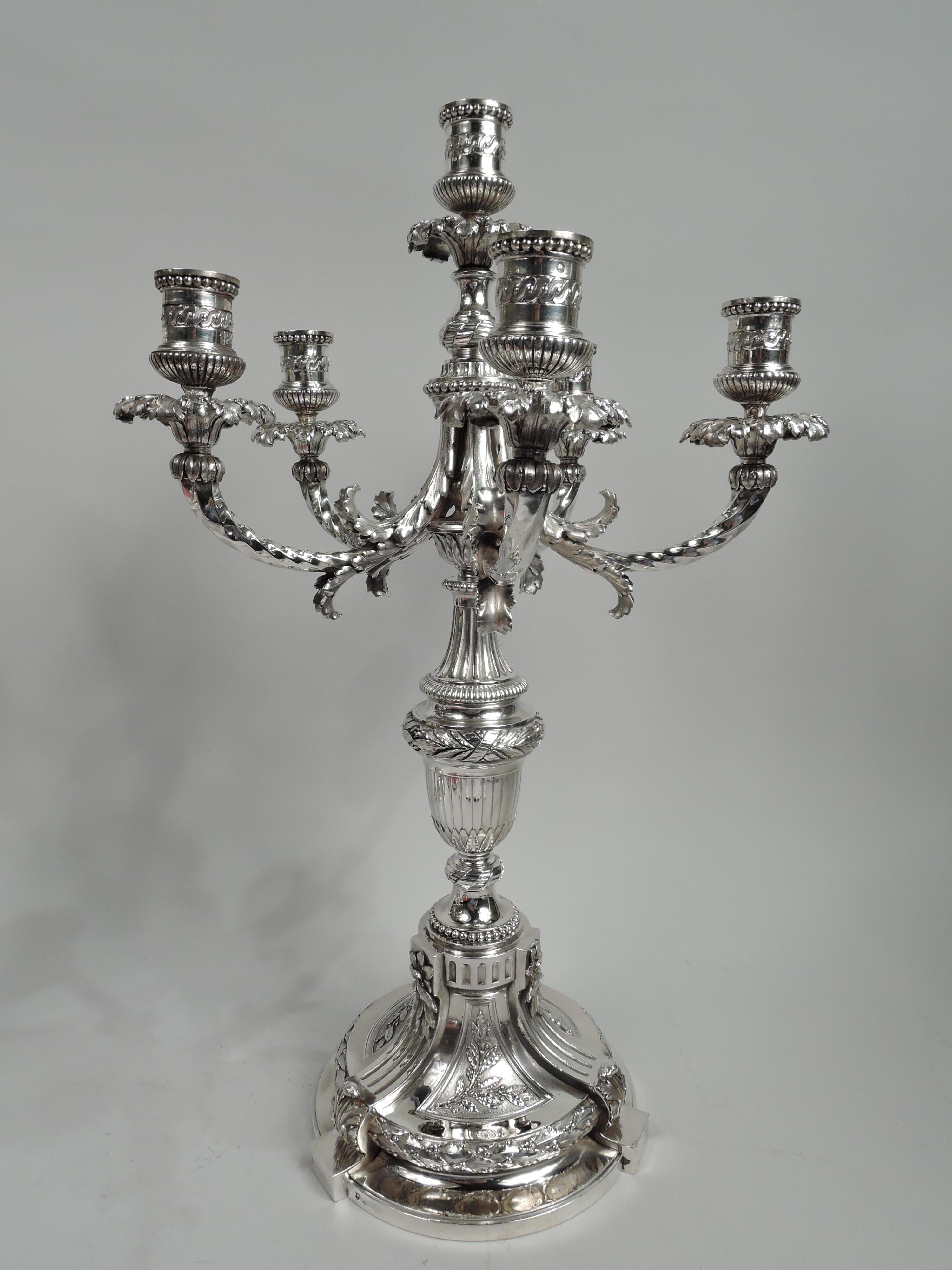 Belle Époque Pair of French Belle Epoque Silver 5-Light Candelabra by Linzeler