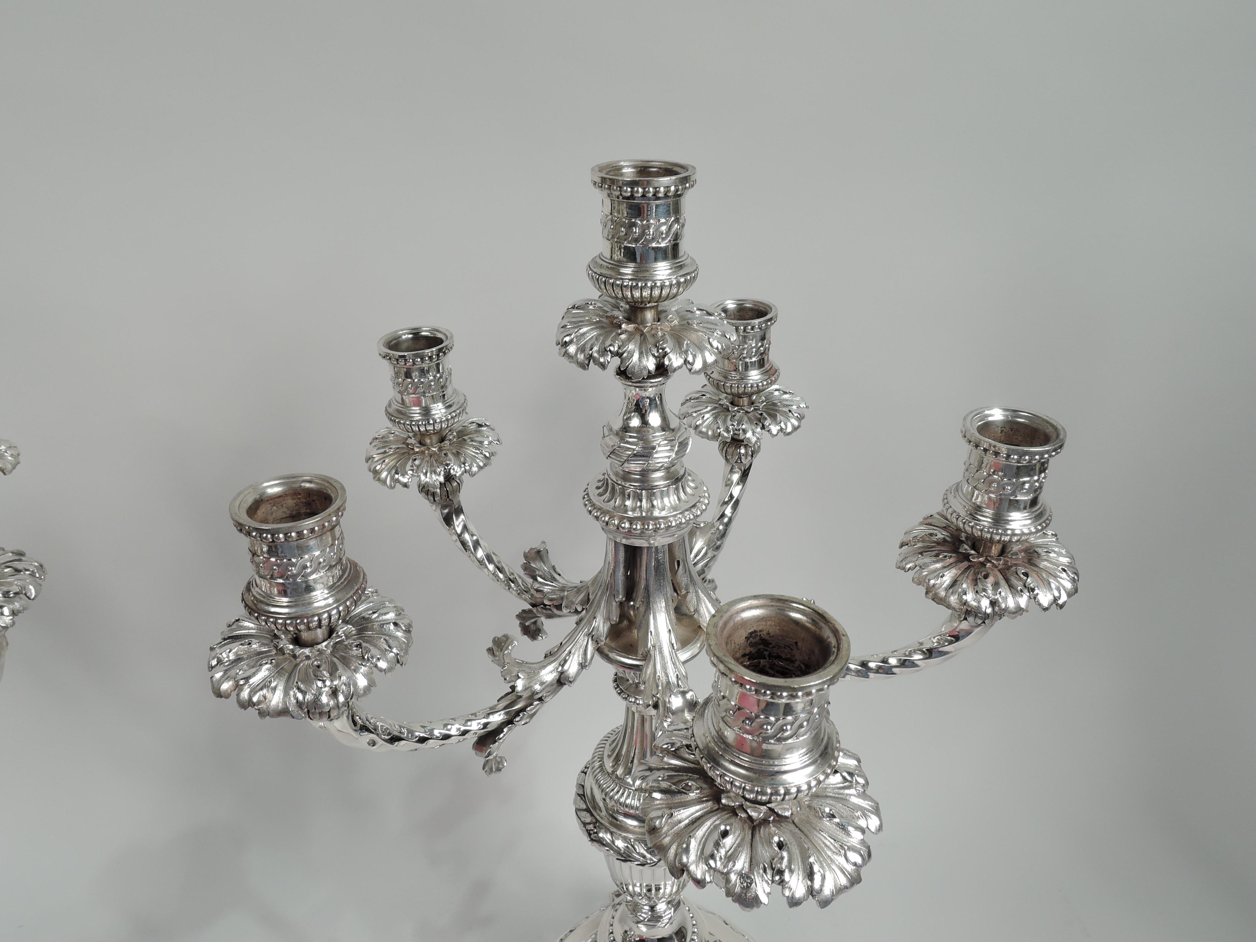 Pair of French Belle Epoque Silver 5-Light Candelabra by Linzeler In Excellent Condition In New York, NY