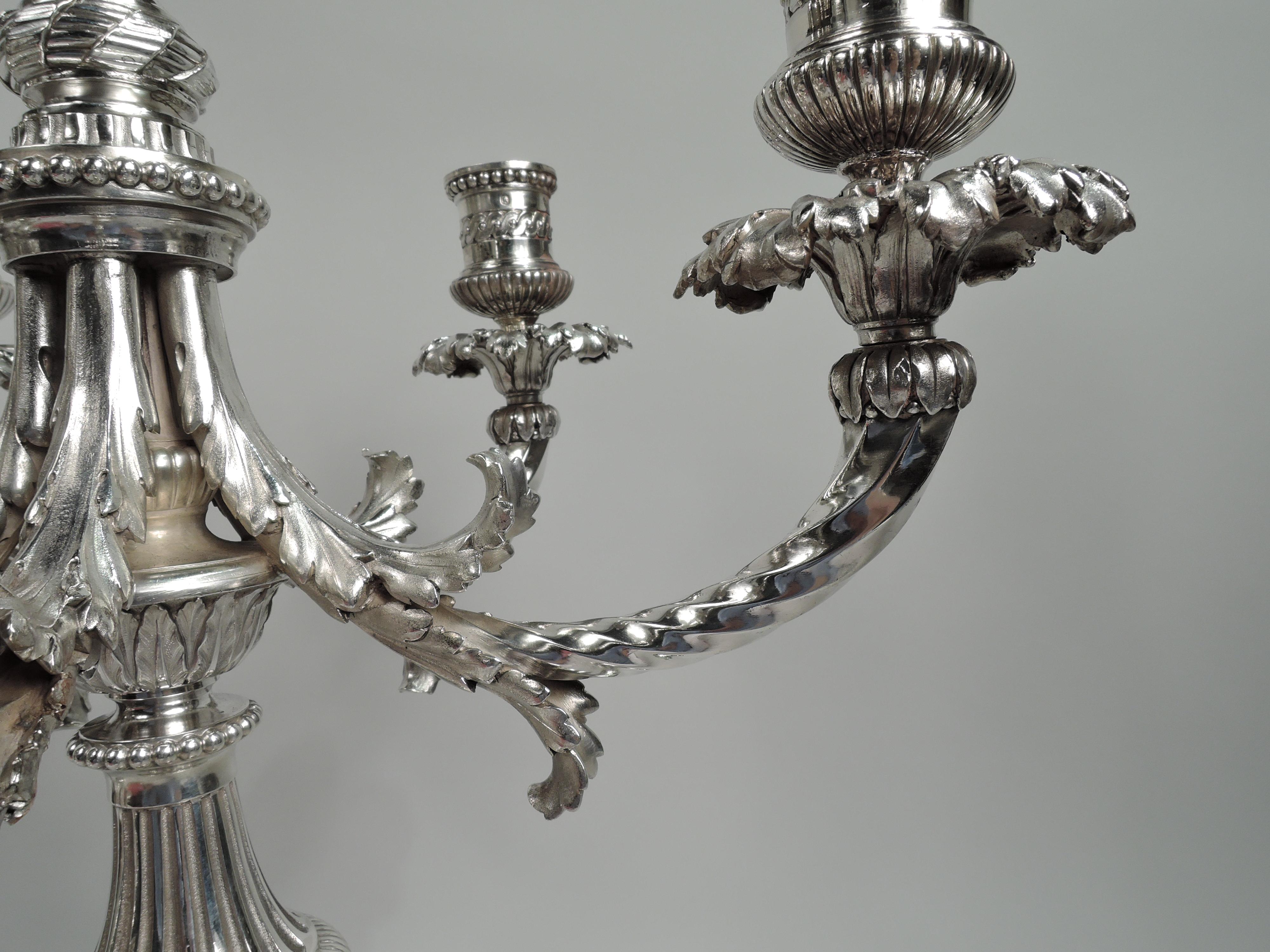 20th Century Pair of French Belle Epoque Silver 5-Light Candelabra by Linzeler