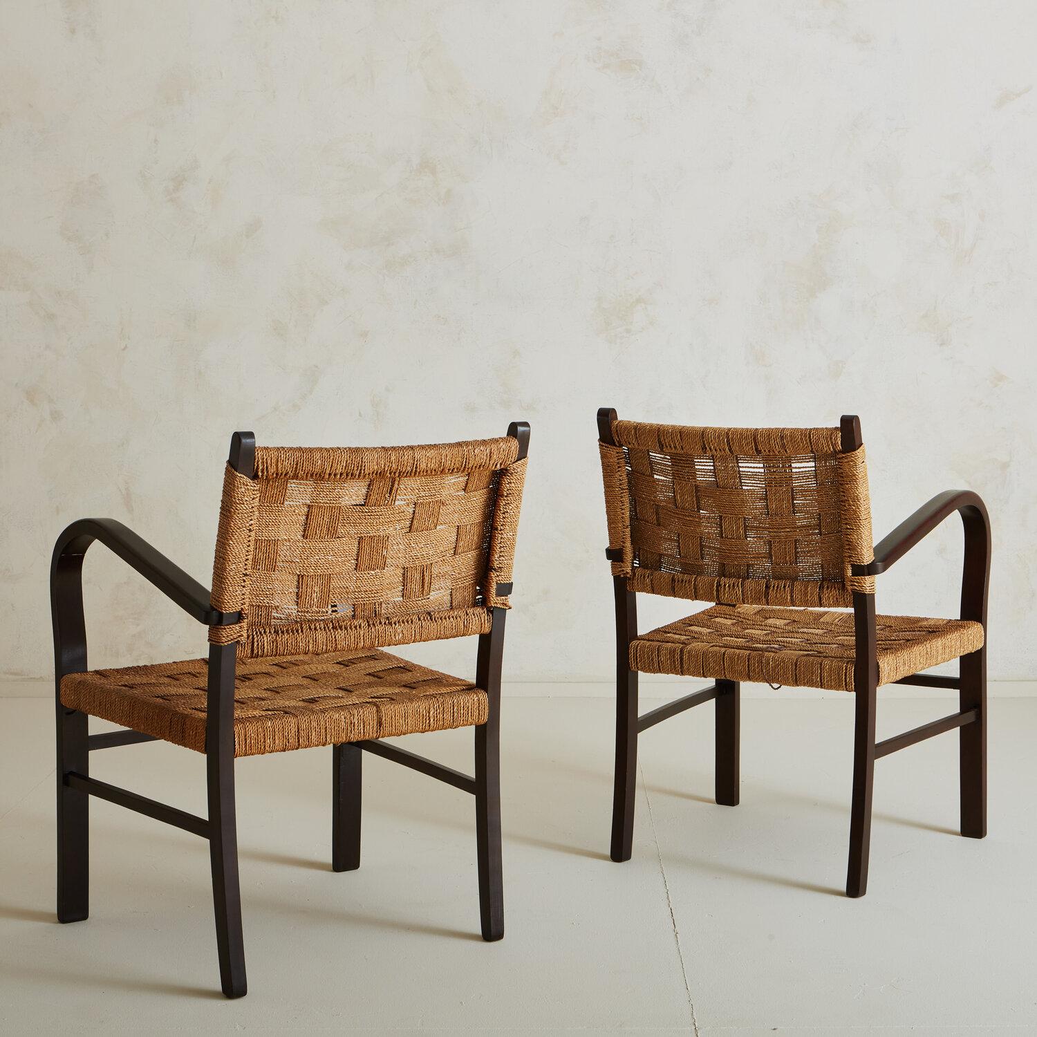Mid-Century Modern Pair of French Bentwood Rope Chairs, 1950s
