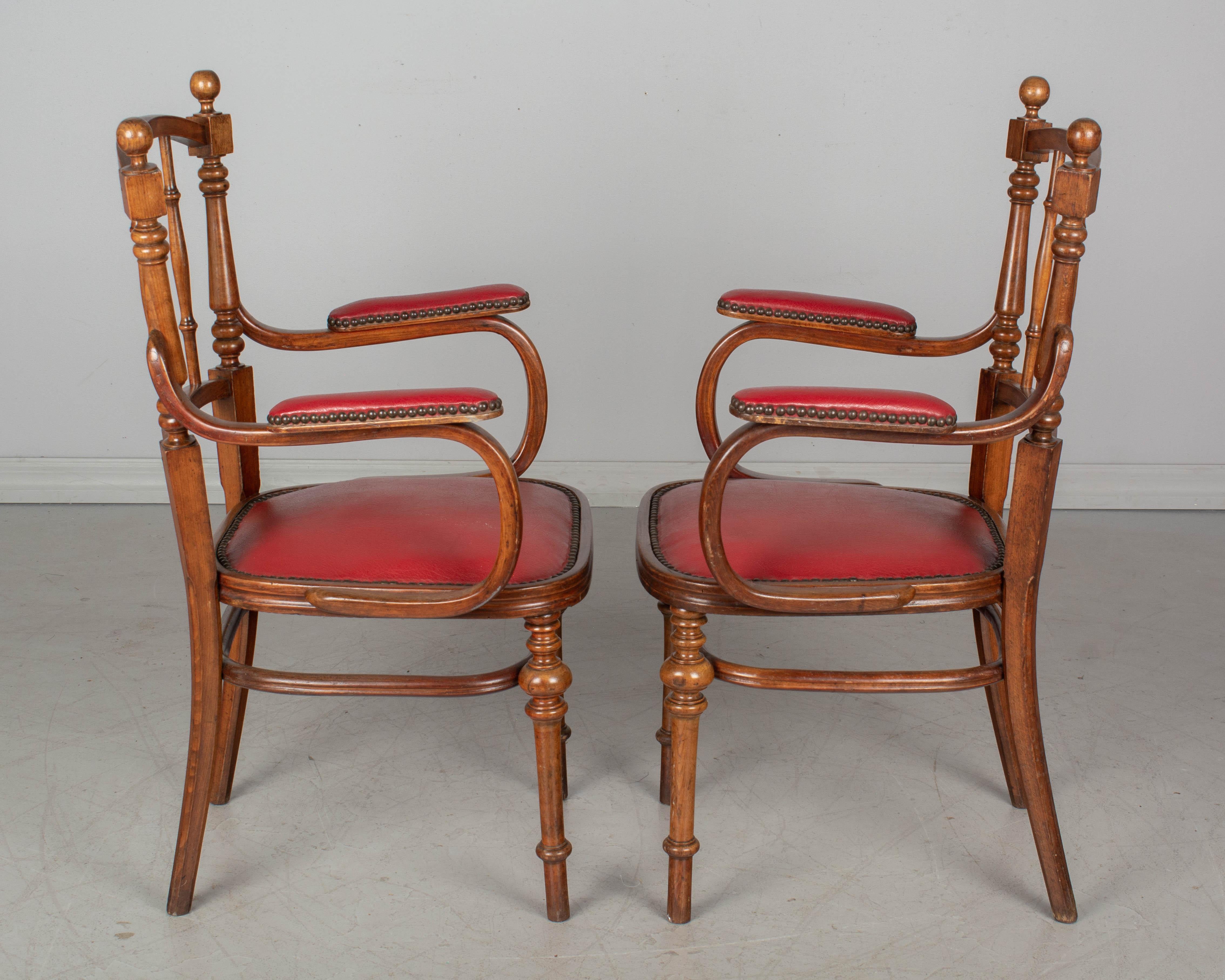 Upholstery Pair of French Bentwood Thonet Style Armchairs For Sale