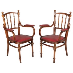 Vintage Pair of French Bentwood Thonet Style Armchairs