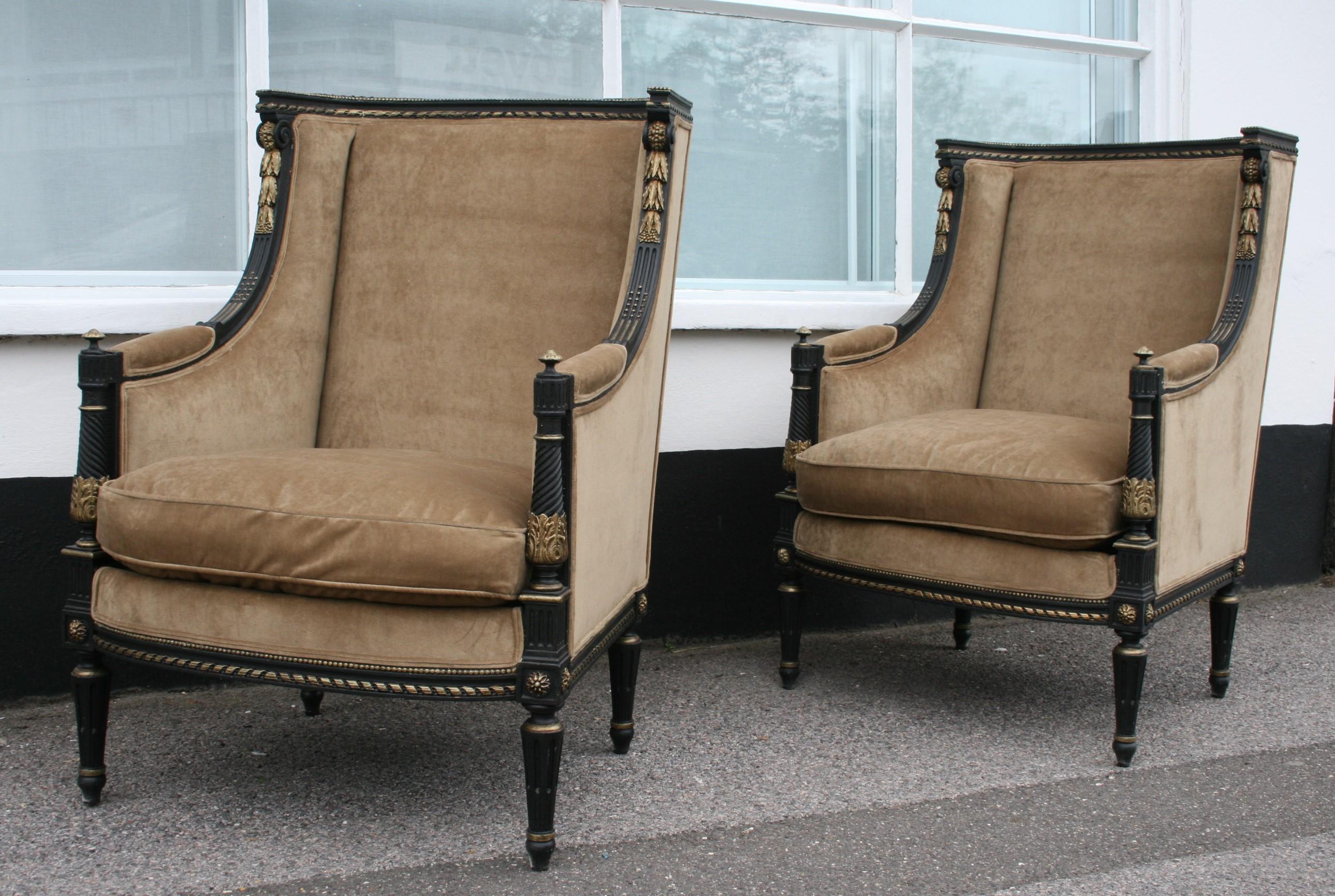 Pair of French Bergère Armchairs In Good Condition In Chulmleigh, Devon