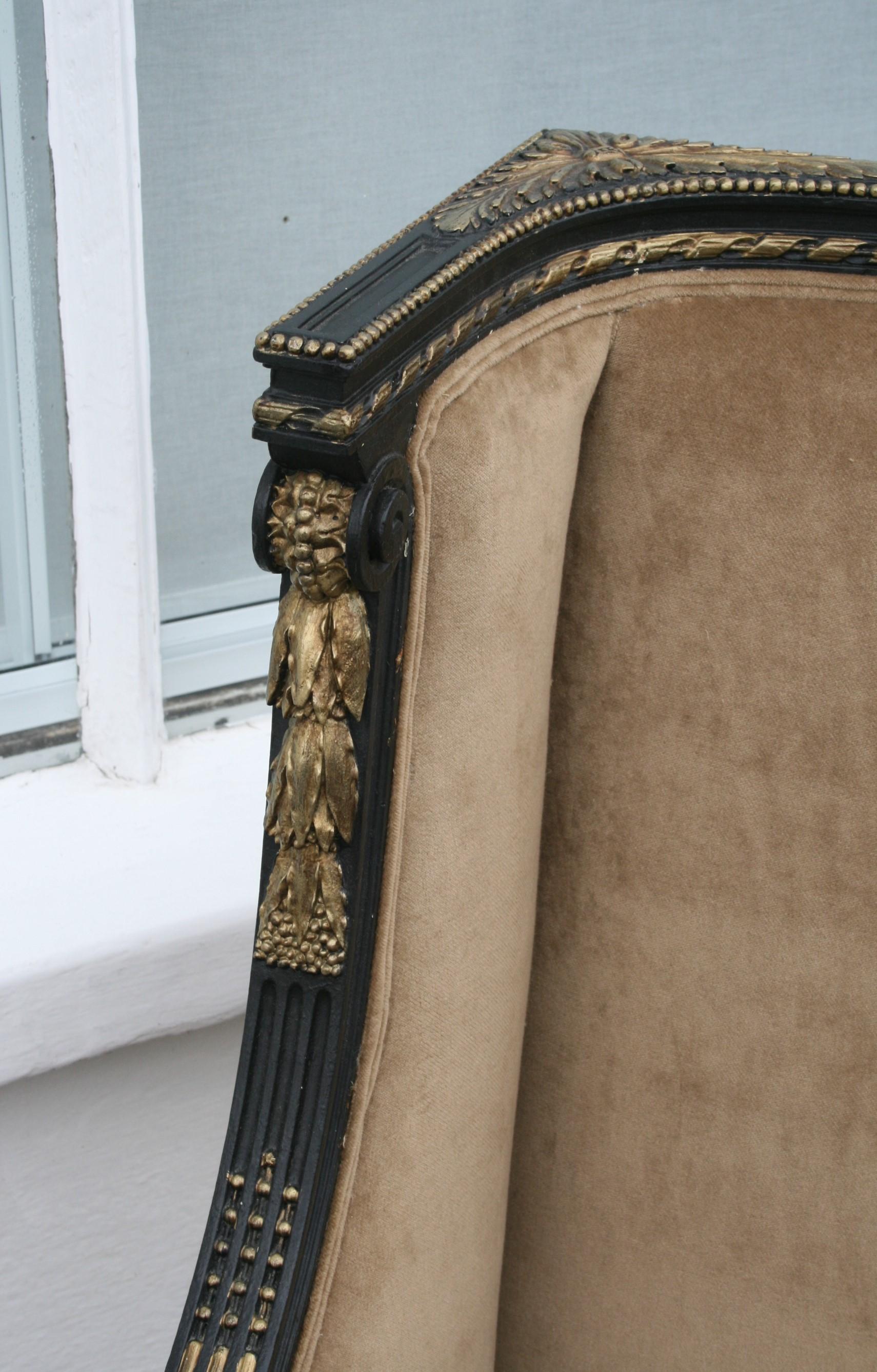 Velvet Pair of French Bergère Armchairs
