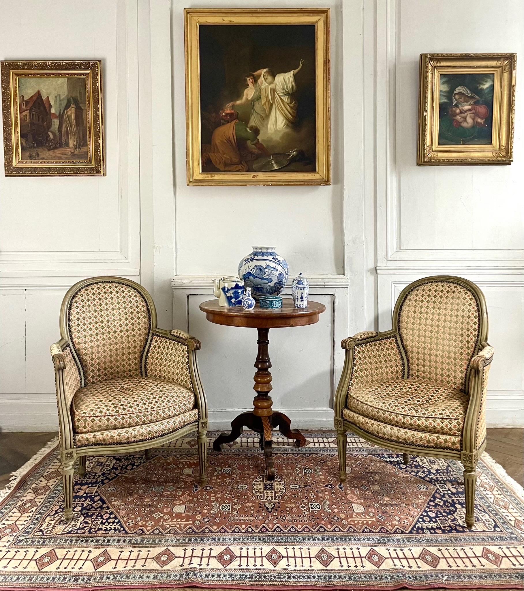Pair of French Bergere Armchairs in Wood and Velvet Louis XVI Style, 19th 8
