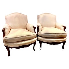 Pair of French Bergere Chairs, Louis XV-Style in Cream / White Hues