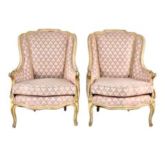 Pair of French Bergere Chairs with Newer Lavender Schumacher Upholstery