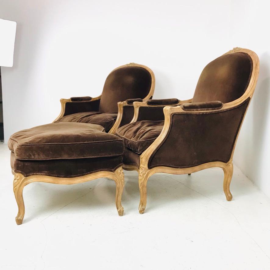 Pair of French Bergere Chairs with Ottoman 5