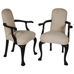 Pair of French Bergere Chairs with Vintage Linen Upholstery