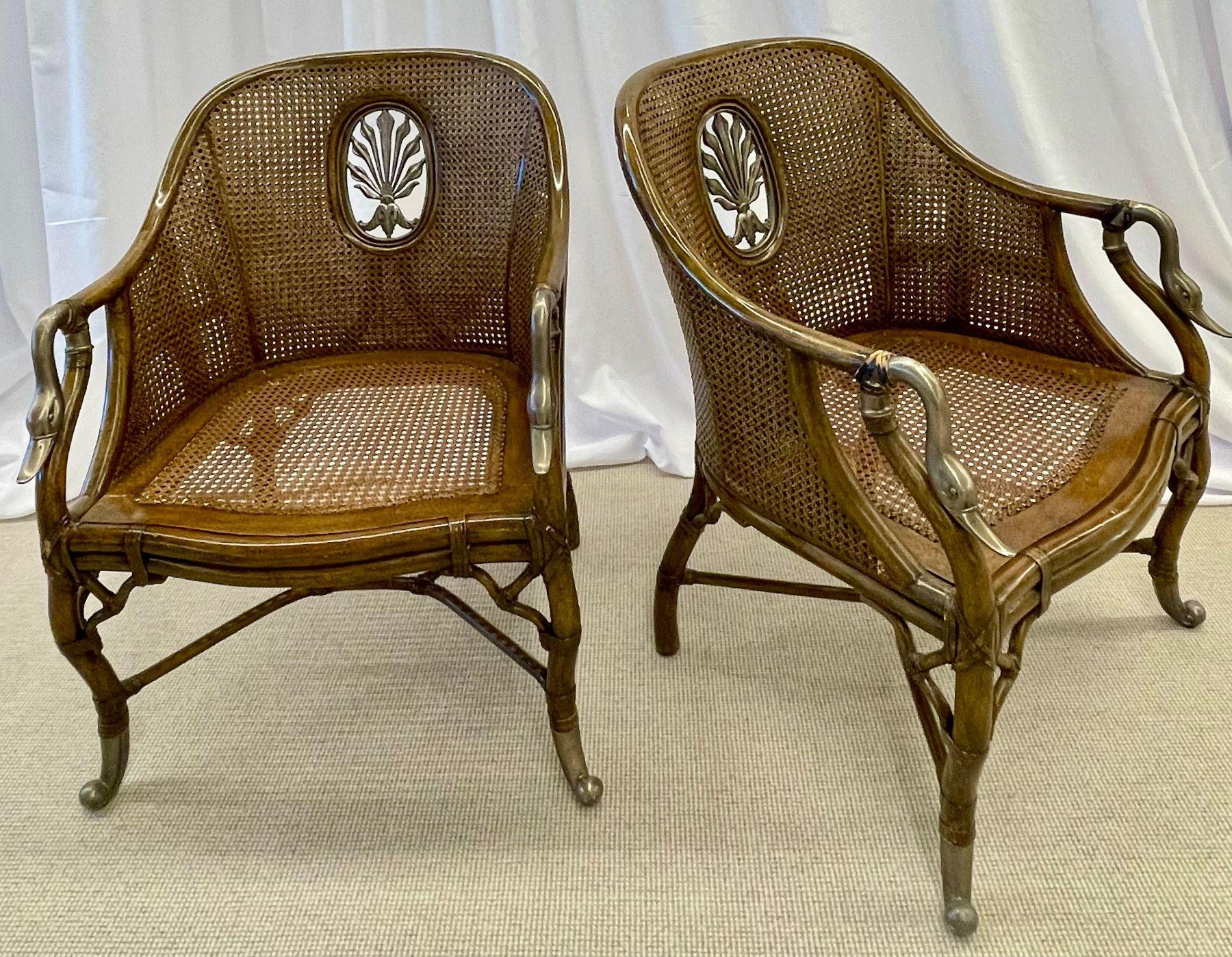 French Design, Arm Chairs, Tortoise, Brown Cane, Silver, France, 1950s For Sale 12