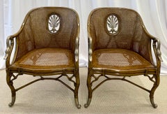 French Design, Arm Chairs, Tortoise, Brown Cane, Silver, France, 1950s