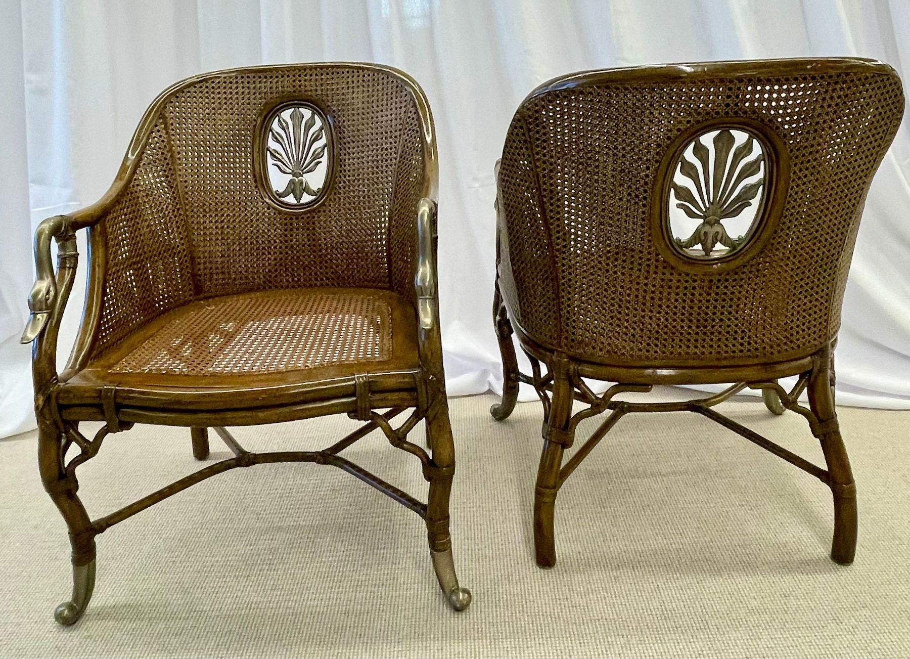 French Design, Arm Chairs, Tortoise, Brown Cane, Silver, France, 1950s In Good Condition For Sale In Stamford, CT
