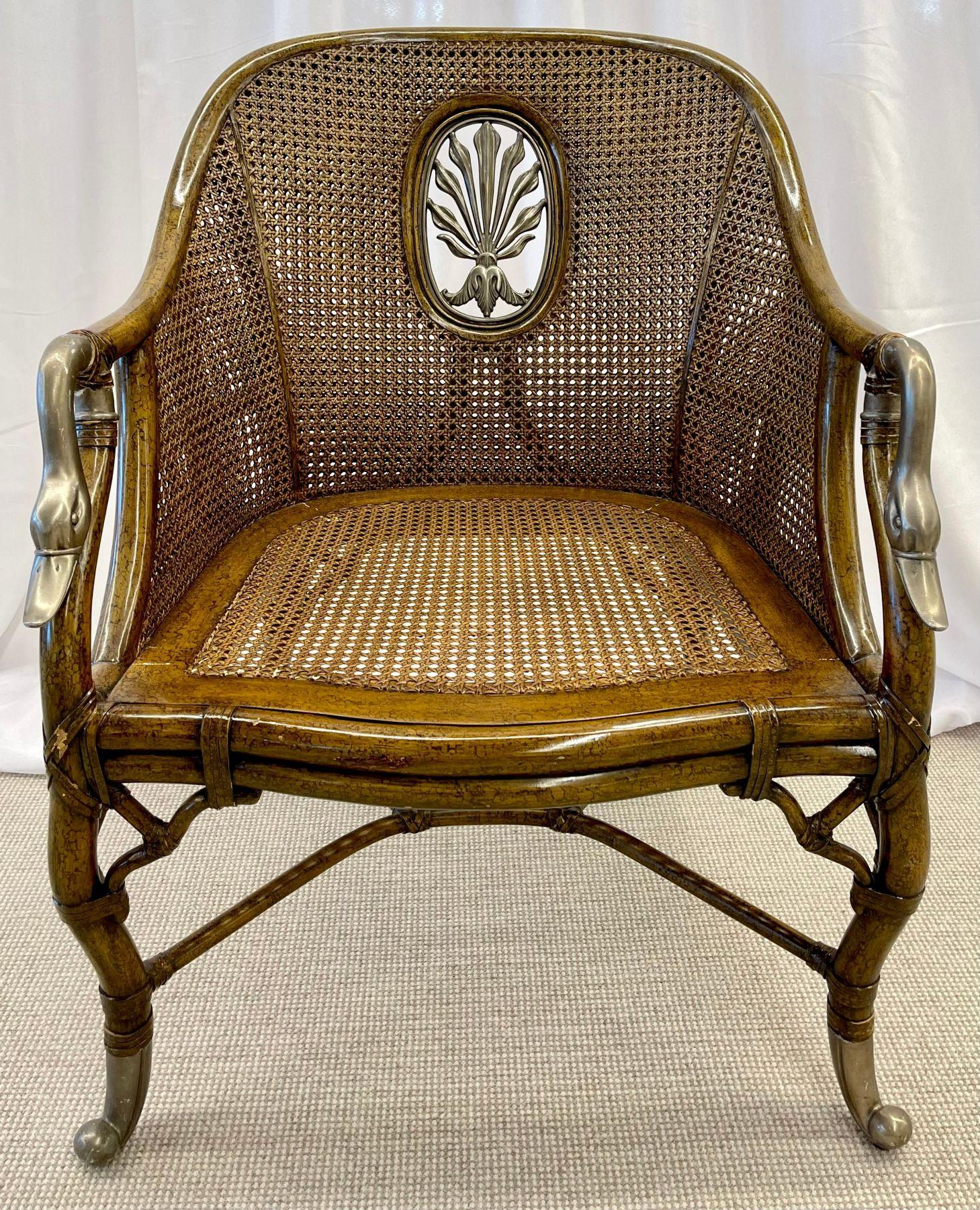 Wood French Design, Arm Chairs, Tortoise, Brown Cane, Silver, France, 1950s For Sale