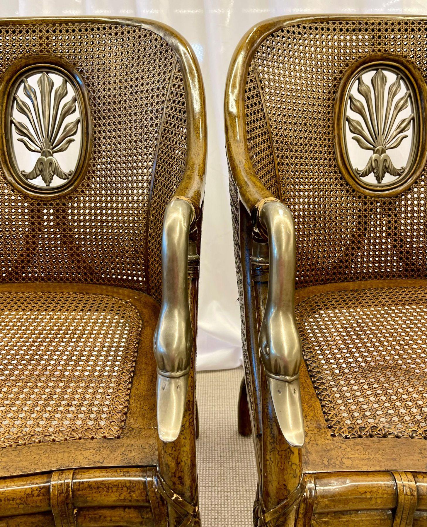 French Design, Arm Chairs, Tortoise, Brown Cane, Silver, France, 1950s For Sale 2