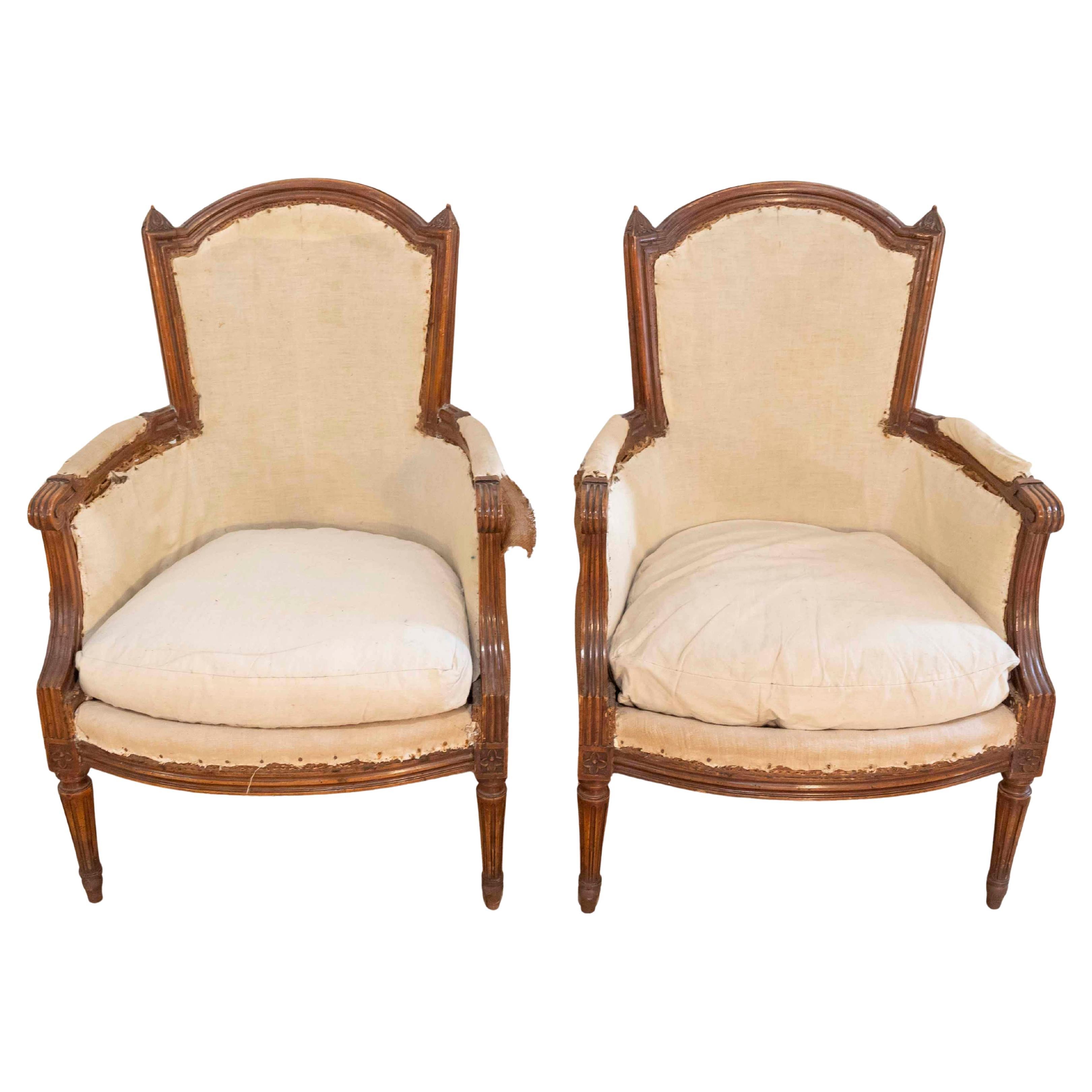Pair of French Bergères, circa 1830 For Sale