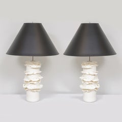 Pair of French Bespoke Glazed Porcelain Swirl Lamps