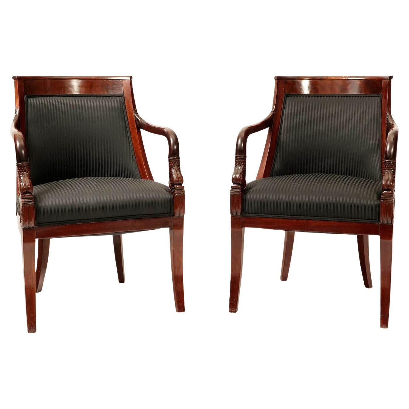 Pair of French Biedermeier Armchairs Mahogany c. 1820