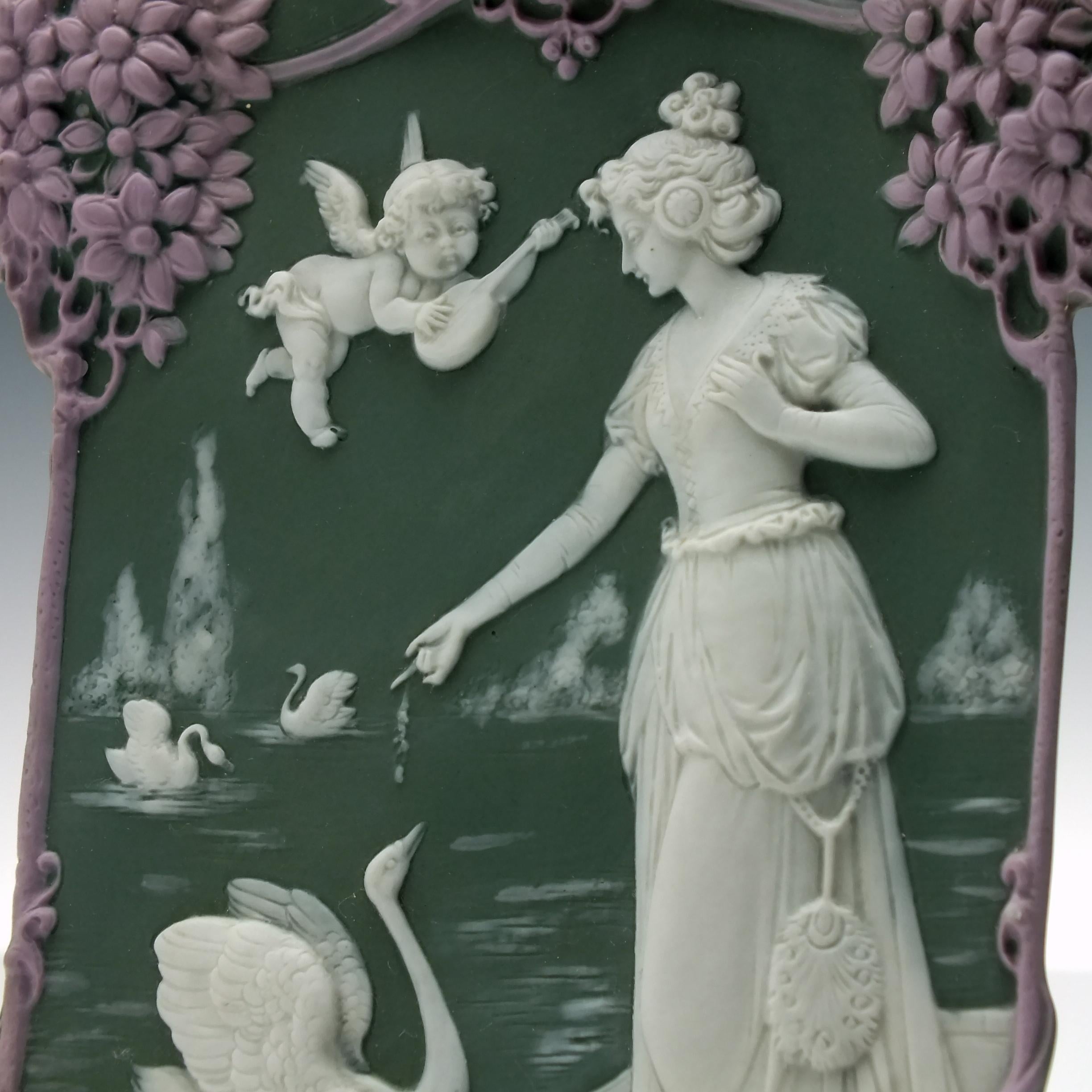 European Pair of French Bisque Porcelain Plaques, 1880 For Sale