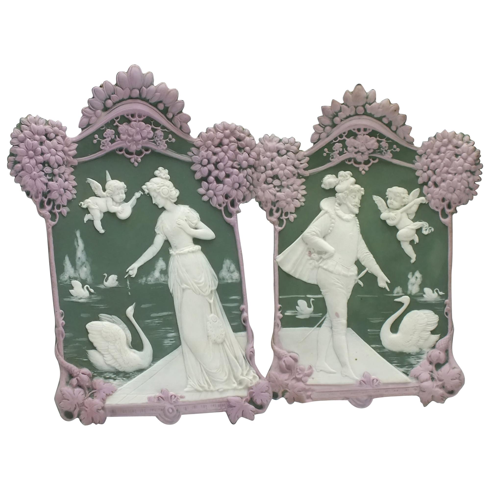 Pair of French Bisque Porcelain Plaques, 1880 For Sale