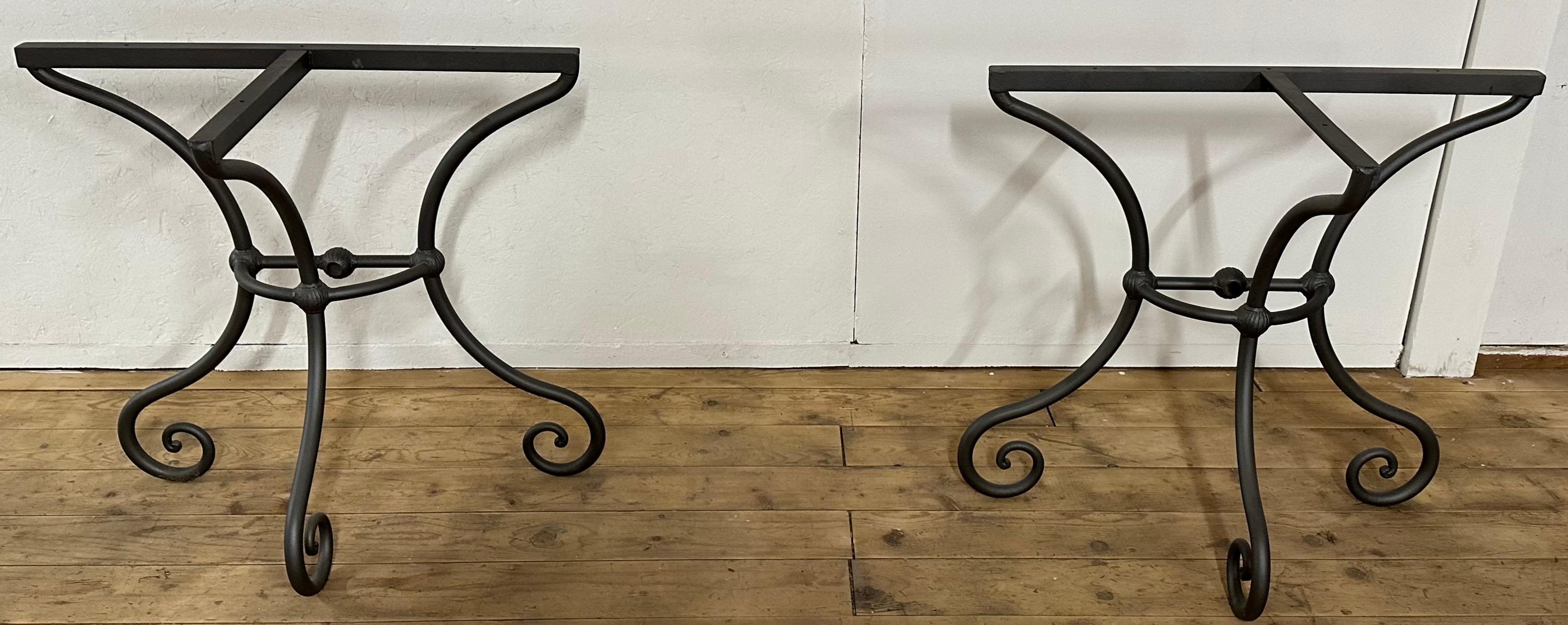 20th Century Pair of French Bistro Style Demi Lune Metal Dining Table base, Base Only For Sale