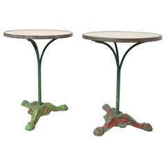 Pair of French Bistro Tables Marble Top Coffee Tables, Early Late 19th Century