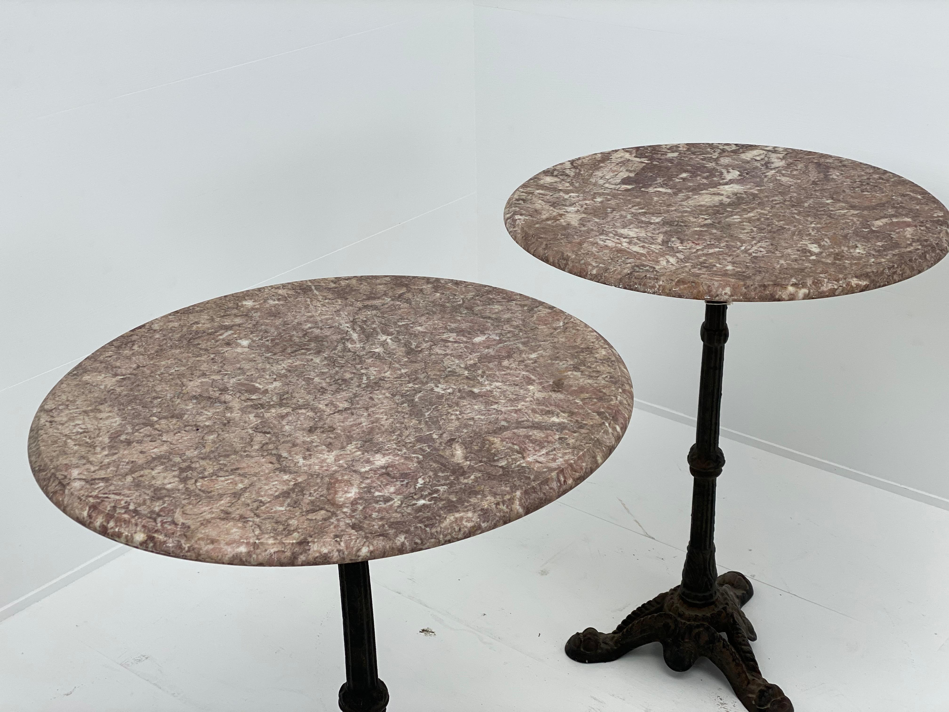 Polished Pair of French Bistro Tables with Marble Top