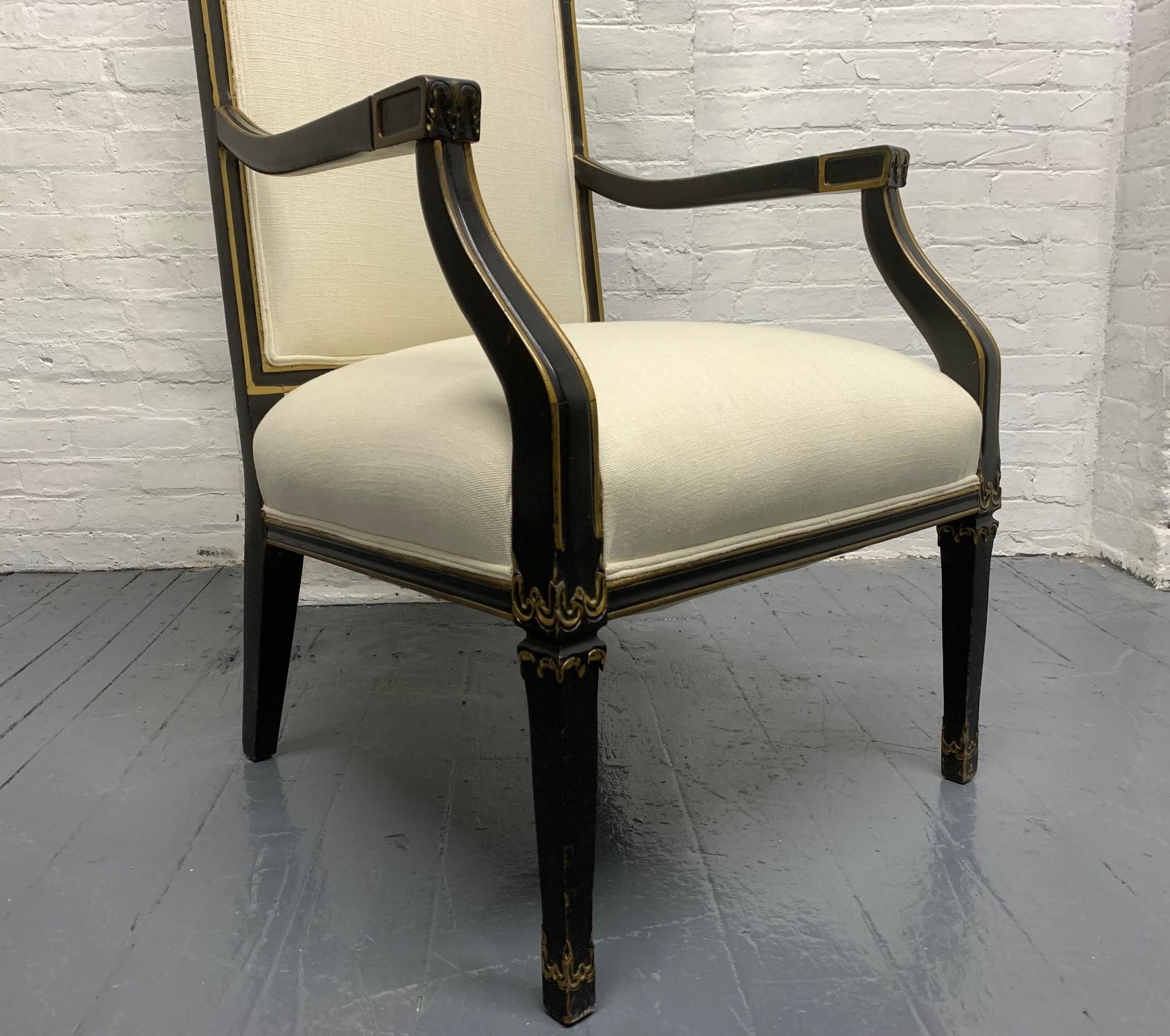 Pair of French Black and Gold Trim Side Chairs In Good Condition For Sale In New York, NY