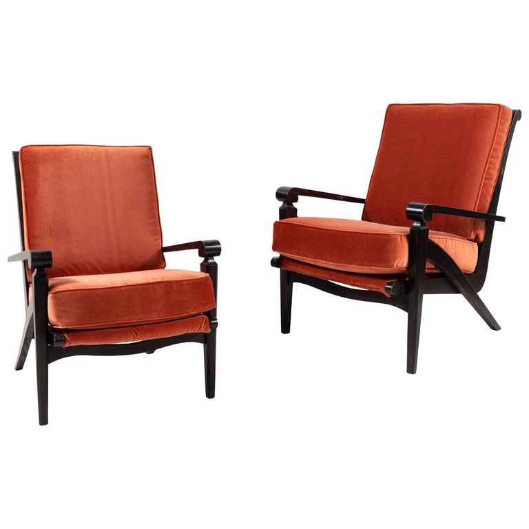 Pair of French Black Framed Chairs at 1stdibs