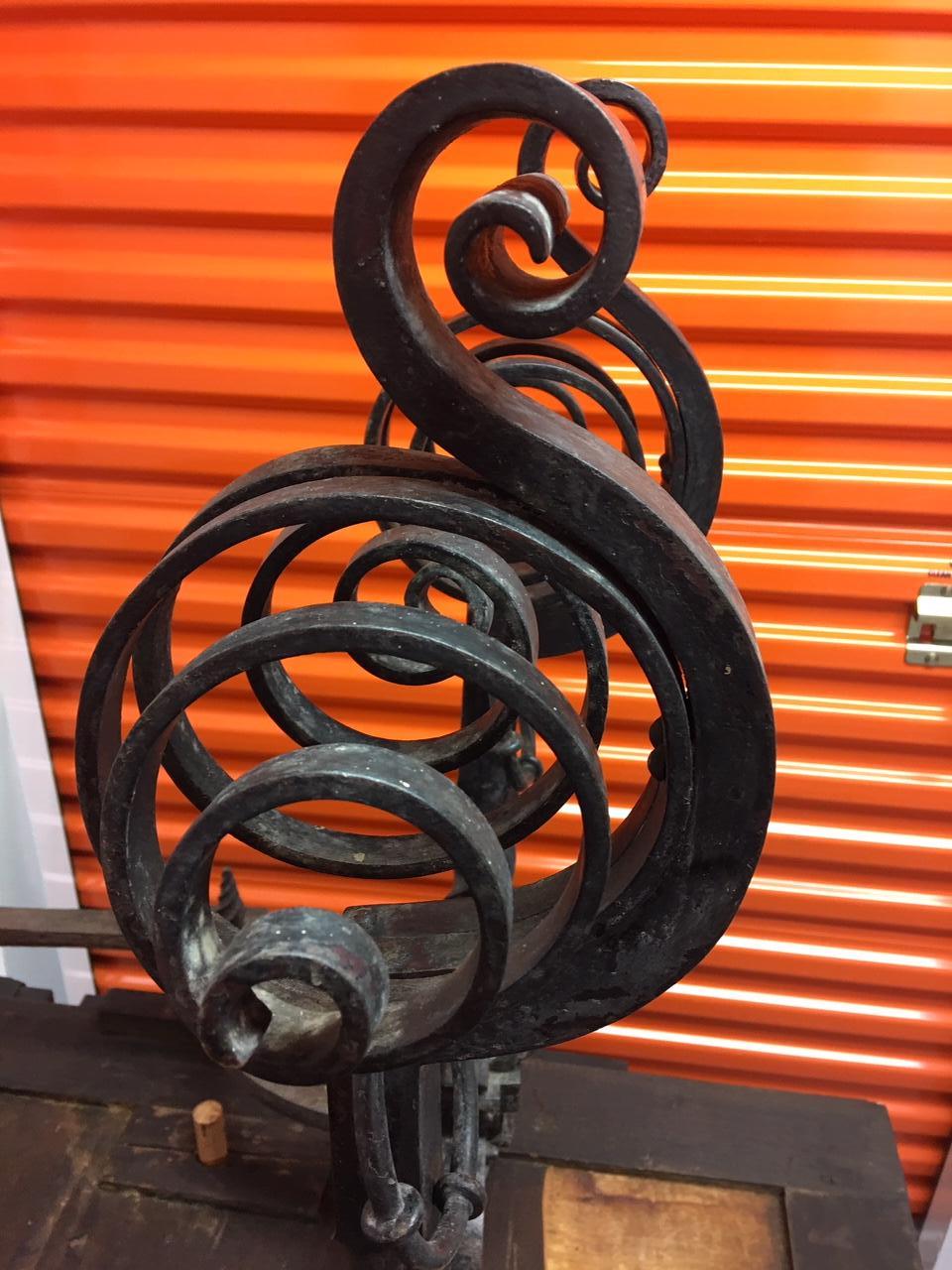 Pair of French Black Iron Scroll Top Andirons, 19th Century 5