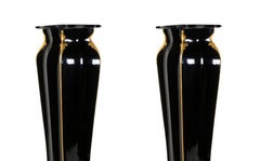 Pair of French Black Lacquer Louis XVI Gilt Bronze Pedestal, 19th Century
