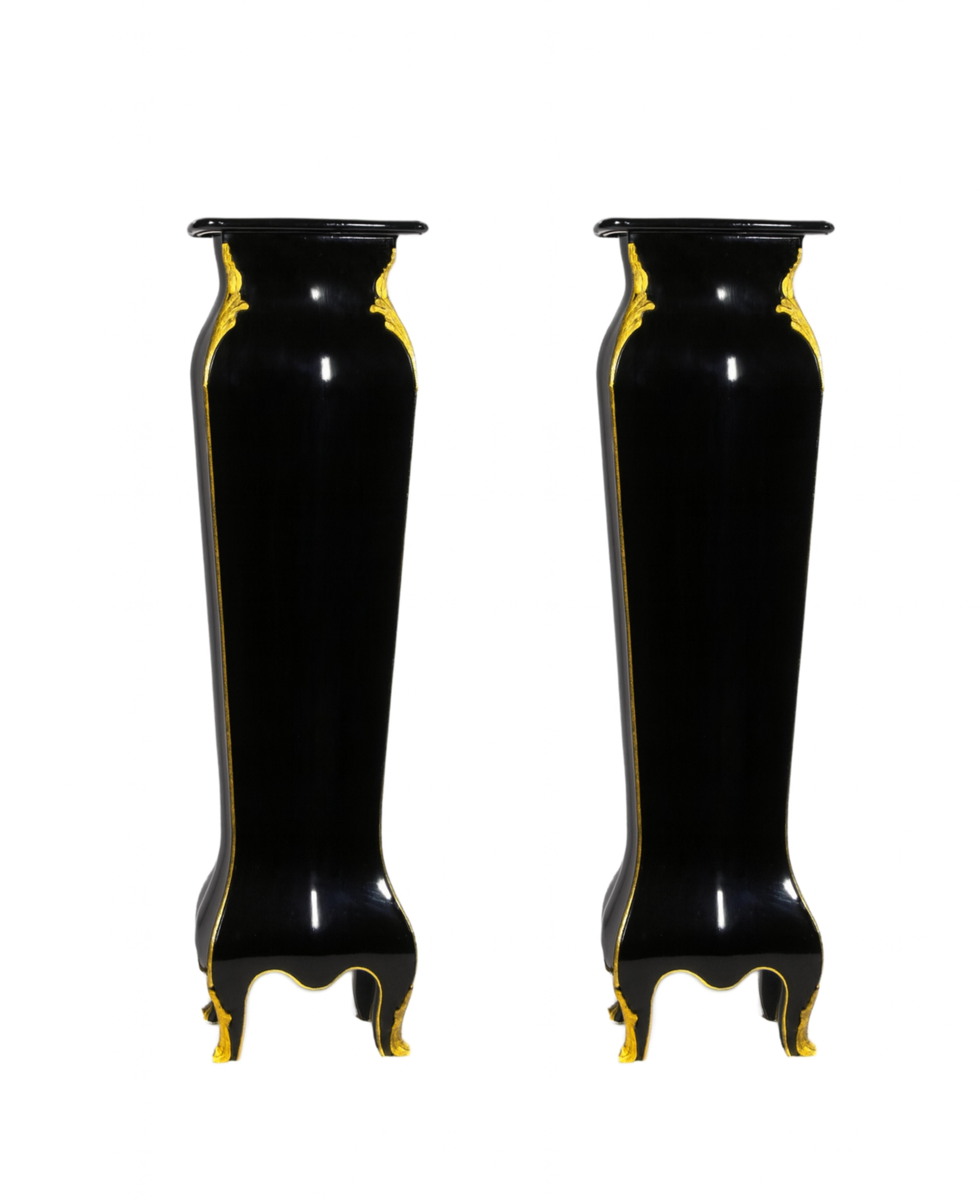 Coppia di piedistalli francesi in lacca nera Luigi XVI in bronzo dorato, XIX secolo in vendita 3