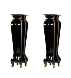 Pair of French Black Lacquer Louis XVI Gilt Bronze Pedestal, 19th Century