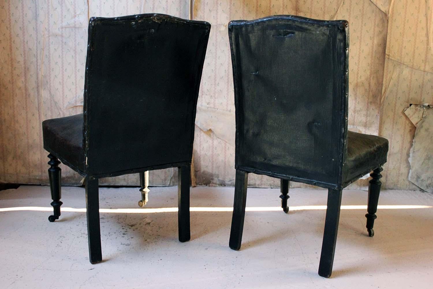 Pair of French Black Leather Upholstered and Ebonized Library Chairs, circa 1880 8